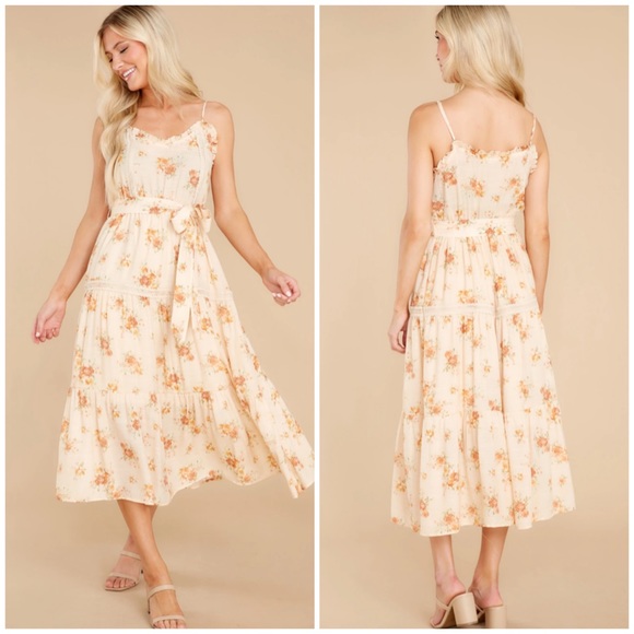 Red Dress Boutique Dresses & Skirts - Blooming Sights Cream Floral Print Midi Dress